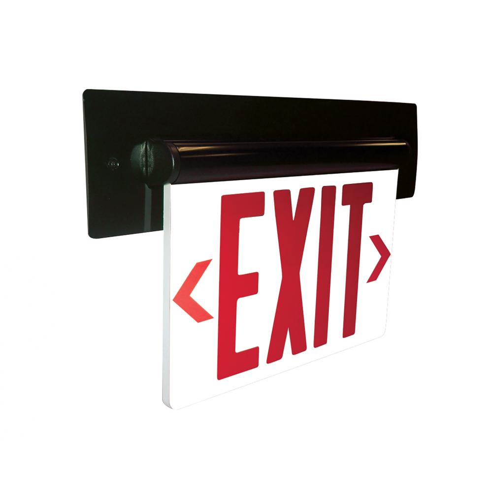 Recessed Adjustable LED Edge-Lit Exit Sign, 2 Circuit, 6" Red Letters, Single Face / Mirrored