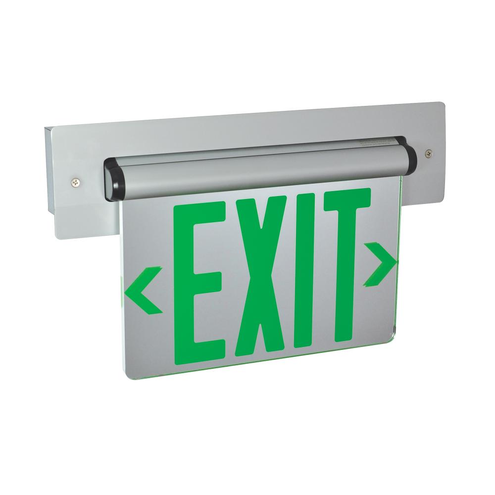 Recessed Adjustable LED Edge-Lit Exit Sign, Battery Backup, 6" Green Letters, Double Face /