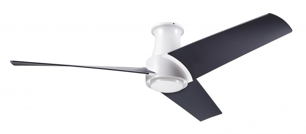 Ambit Flush DC Fan- Matte White Finish; 56" Matte Black Blades; No Light; Remote Control