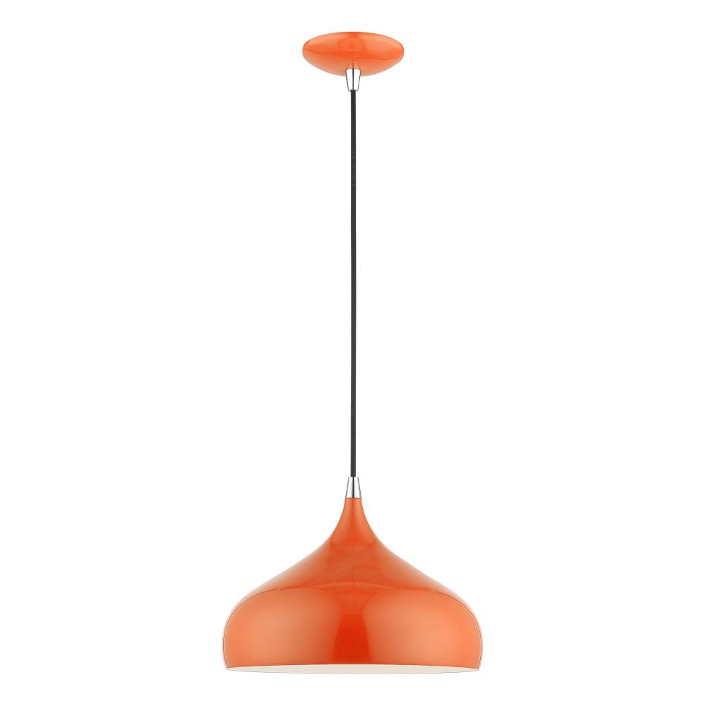 1 Light Shiny Orange with Polished Chrome Accents Pendant