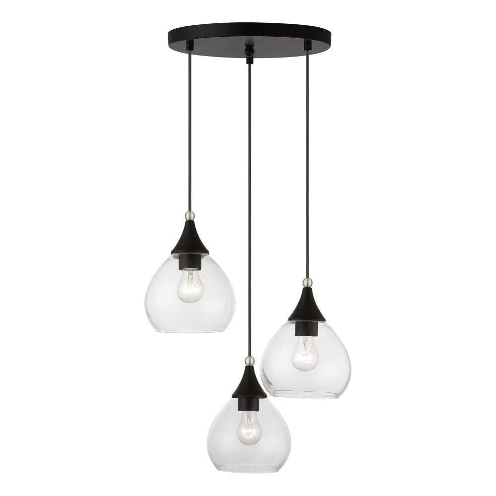 3 Light Black with Brushed Nickel Accents Multi Pendant