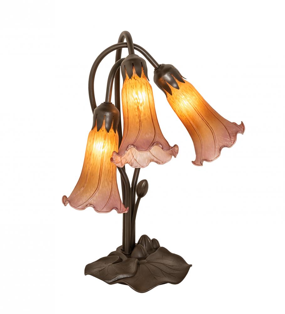 16" High Amber/Purple Tiffany Pond Lily 3 Light Accent Lamp