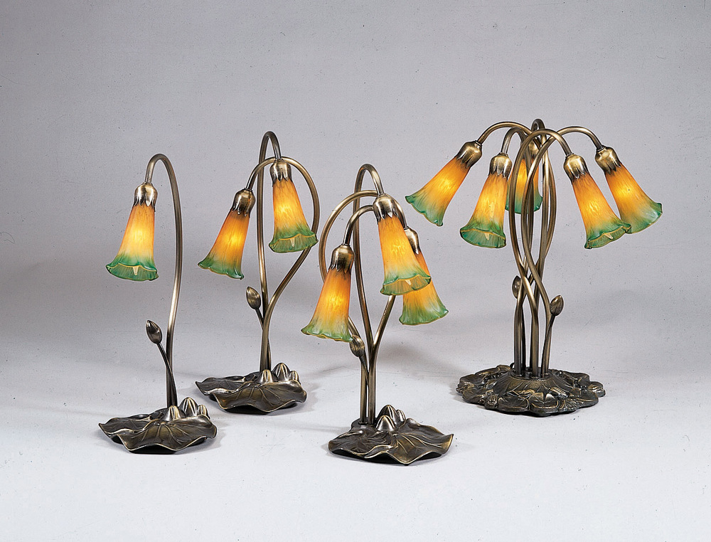 16" High Amber/Green Tiffany Pond Lily 3 LT Accent Lamp