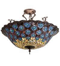 Meyda Blue 197238 - 24" Wide Peacock Feather Semi-Flushmount