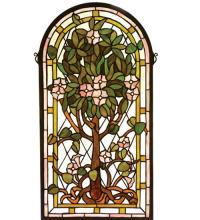 Meyda Blue 99049 - 15"W X 29"H Arched Tree of Life Stained Glass Window