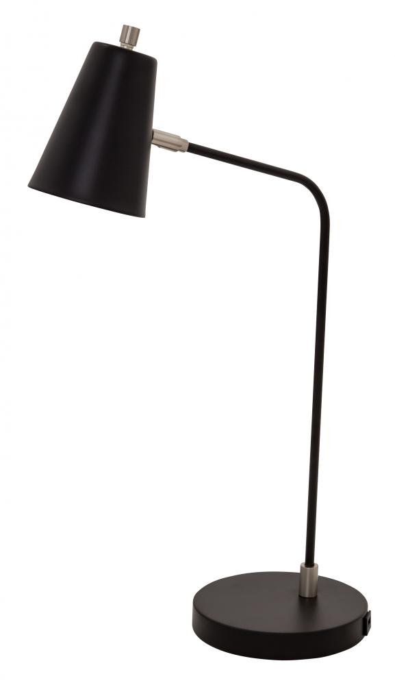 Kirby LED Task Lamp in Black with Satin Nickel Accents and USB Port