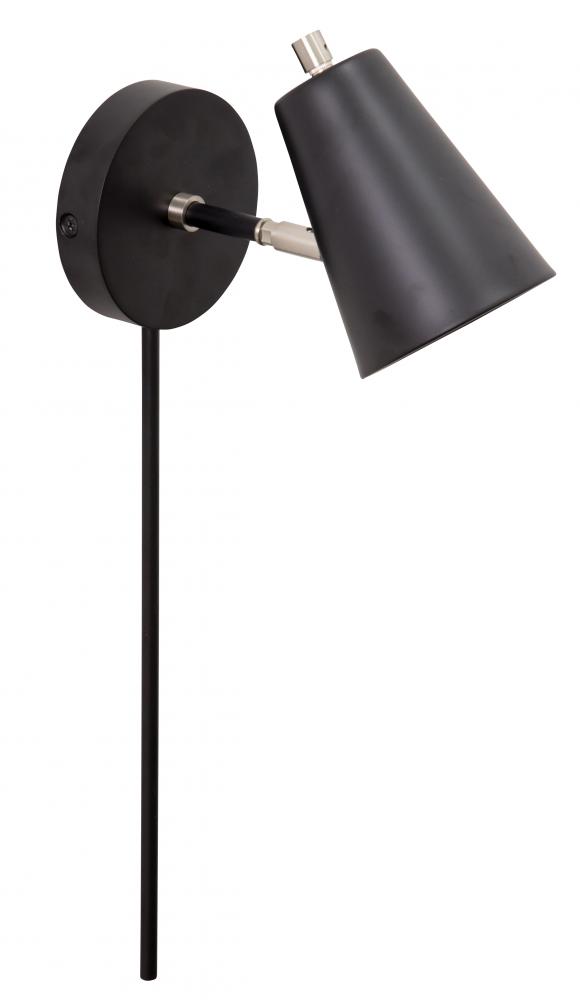 Kirby LED Wall Lamp in Black with Satin Nickel Accents