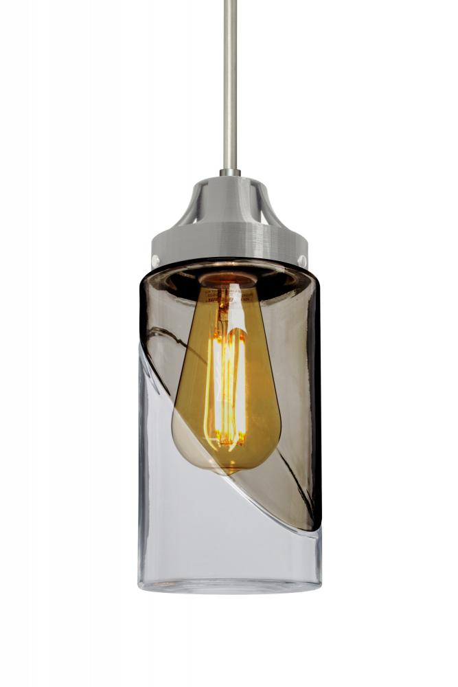 Besa, Blink Cord Pendant, Trans. Smoke/Clear, Satin Nickel Finish, 1x4W LED Filament