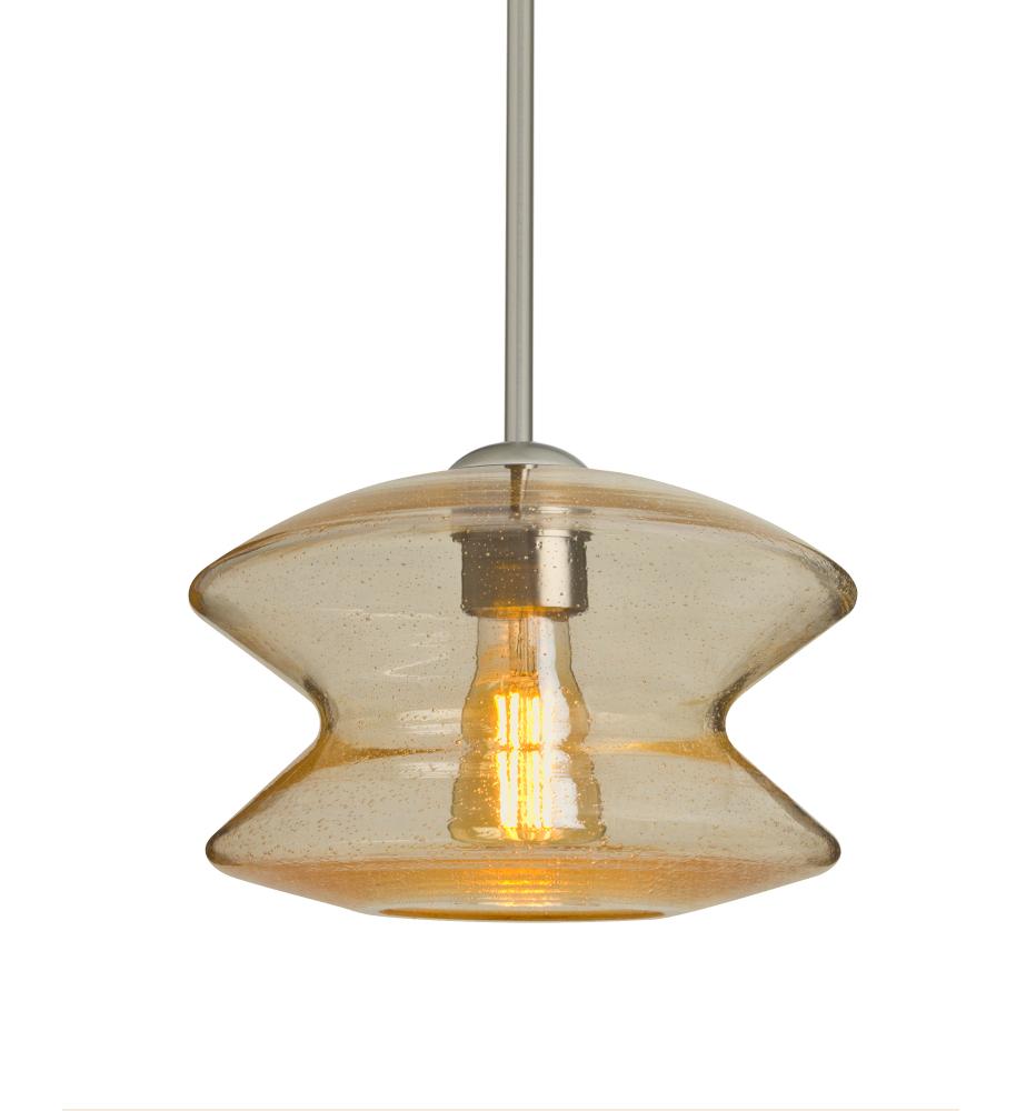 Besa, Zen Stem Pendant , Gold Bubble, Satin Nickel Finish, 1x8W LED Filament