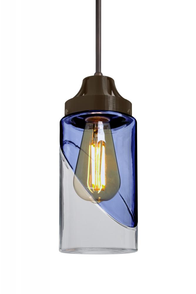 Besa, Blink Cord Pendant For Multiport Canopy, Trans. Blue/Clear, Bronze Finish, 1x4W