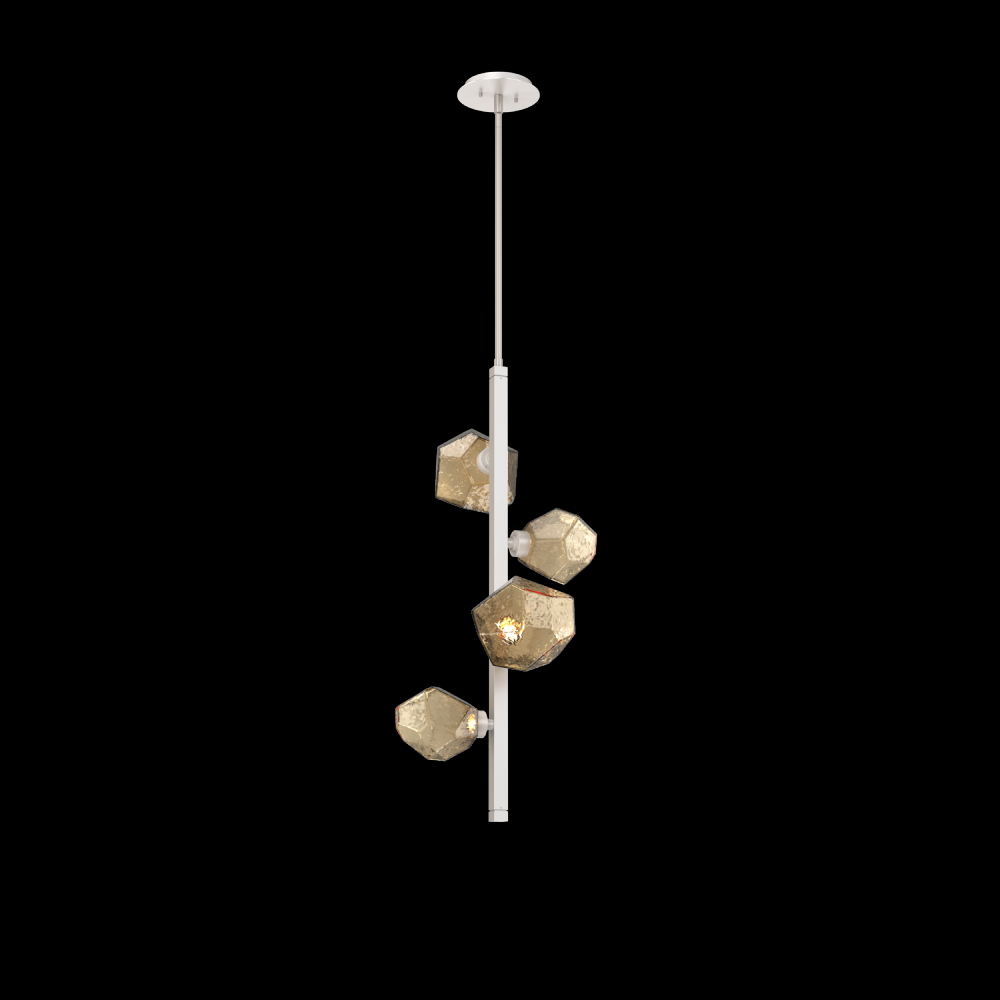 Gem 4pc Twisted Vine-Beige Silver-Bronze Blown Glass-Threaded Rod Suspension-LED 2700K