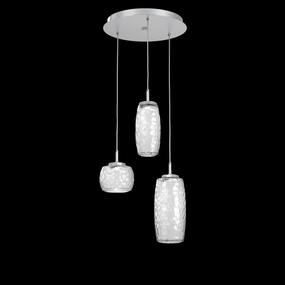 Vessel 3pc Round Multi-Pendant-Classic Silver-Clear Blown Glass-Cloth Braided Cord-LED 2700K