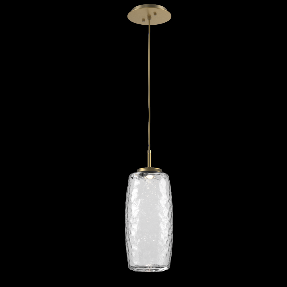 Vessel Pendant (Large)-Gilded Brass-Clear Blown Glass-Cloth Braided Cord-LED 3000K