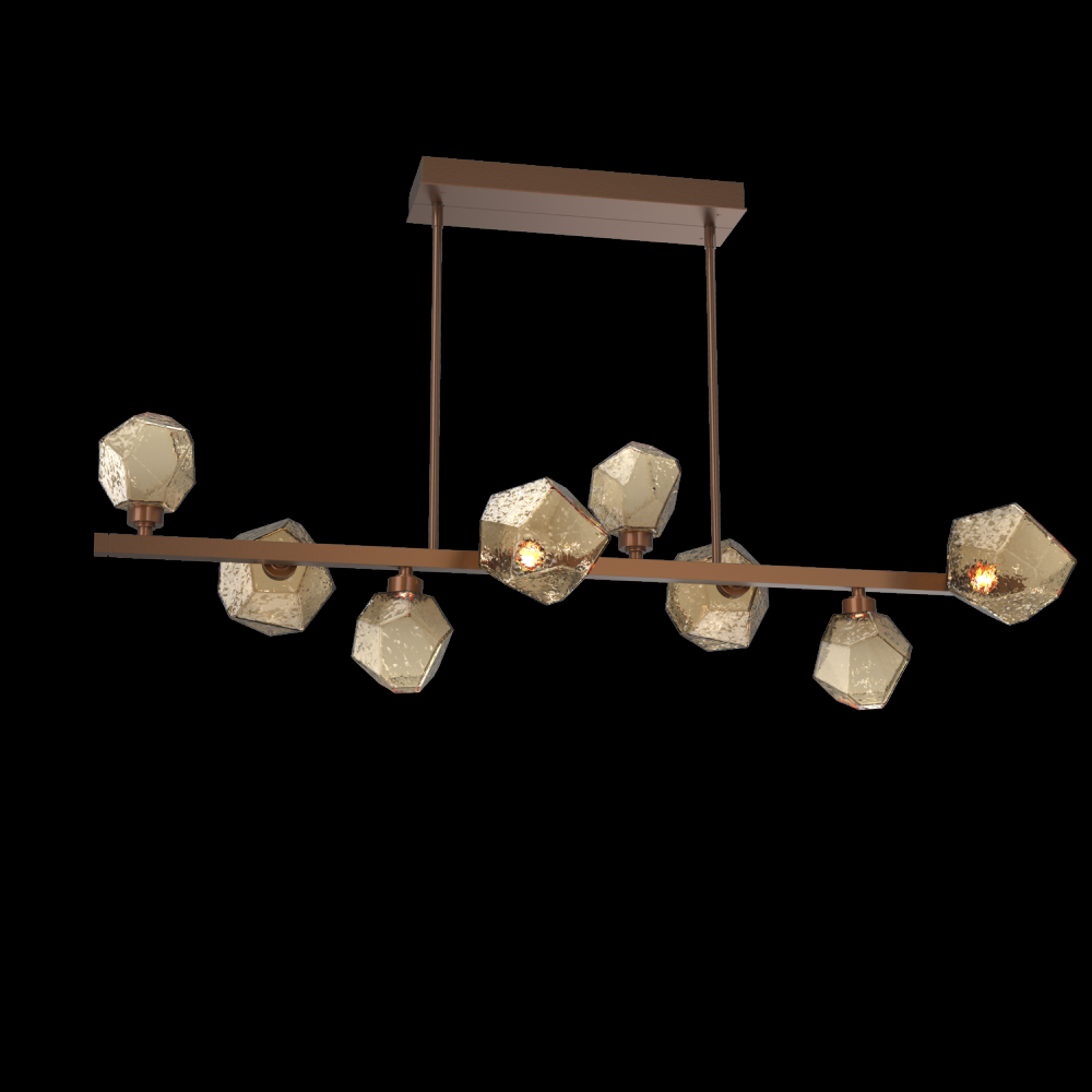 Gem 8pc Twisted Branch-Burnished Bronze-Bronze Blown Glass-Threaded Rod Suspension-LED 3000K