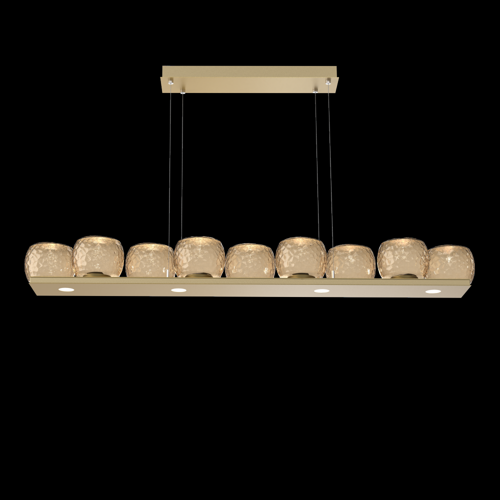 Vessel 59-inch Platform Linear-Gilded Brass-Bronze Blown Glass-Stainless Cable-LED 3000K