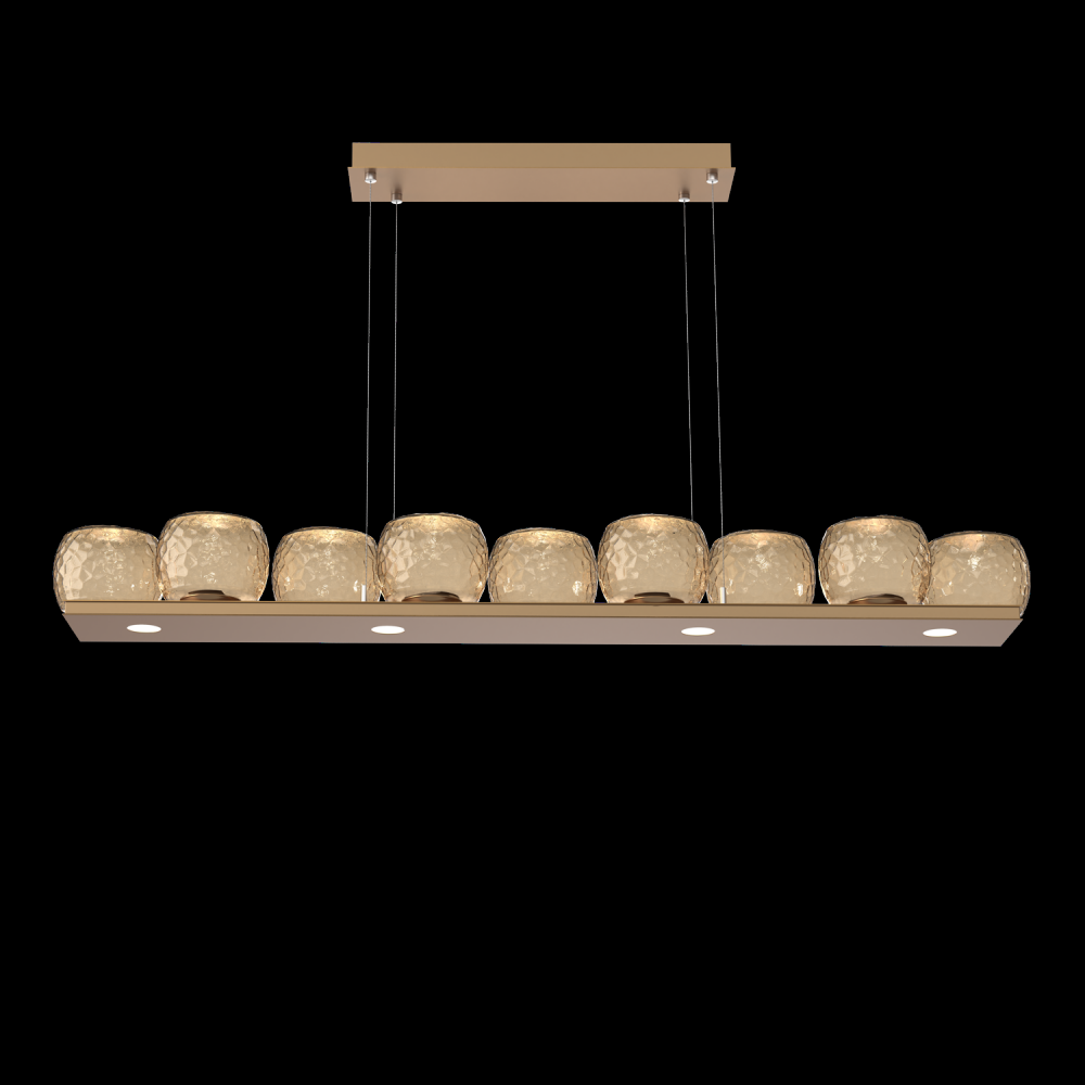 Vessel 59-inch Platform Linear-Novel Brass-Bronze Blown Glass-Stainless Cable-LED 2700K