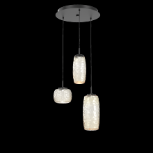 Hammerton CHB0091-03-MB-A-C01-L1 - Vessel 3pc Round Multi-Pendant-Matte Black-Amber Blown Glass-Cloth Braided Cord-LED 2700K