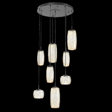 Hammerton CHB0091-08-MB-A-C01-L1 - Vessel 8pc Round Multi-Pendant-Matte Black-Amber Blown Glass-Cloth Braided Cord-LED 2700K