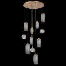 Hammerton CHB0091-11-NB-S-C01-L1 - Vessel 11pc Round Multi-Pendant-Novel Brass-Smoke Blown Glass-Cloth Braided Cord-LED 2700K