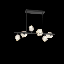 Hammerton PLB0039-T6-MB-A-001-L3 - Gem 6pc Twisted Branch-Matte Black-Amber Blown Glass-Threaded Rod Suspension-LED 3000K