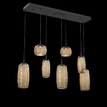 Hammerton PLB0091-07-MB-B-C01-L3 - Vessel 7pc Linear Multi-Pendant-Matte Black-Bronze Blown Glass-Cloth Braided Cord-LED 3000K