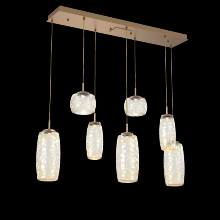 Hammerton PLB0091-07-NB-A-C01-L1 - Vessel 7pc Linear Multi-Pendant-Novel Brass-Amber Blown Glass-Cloth Braided Cord-LED 2700K