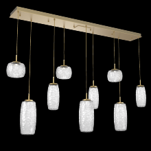 Hammerton PLB0091-09-GB-C-C01-L3 - Vessel 9pc Linear Multi-Pendant-Gilded Brass-Clear Blown Glass-Cloth Braided Cord-LED 3000K