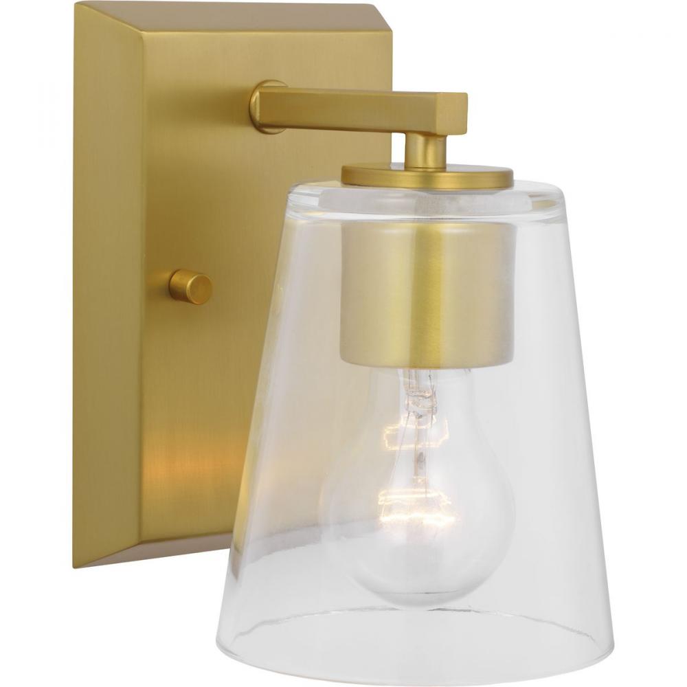 Vertex Collection One-Light Brushed  Gold Clear Glass Contemporary Bath Light