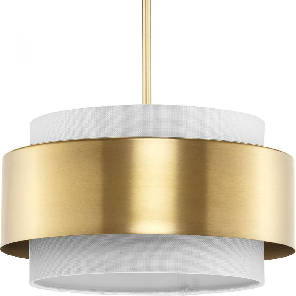 Silva Collection Three-Light Brushed Bronze White Linen Shade Pendant