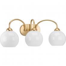 Progress P300086-078 - Carisa Collection Three-Light Vintage Gold Opal Glass Mid-Century Modern Bath Vanity Light