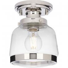 Progress P350220-104 - Judson Collection 8"One-Light Farmhouse Polished Nickel Clear Glass Semi-Flush Mount Light