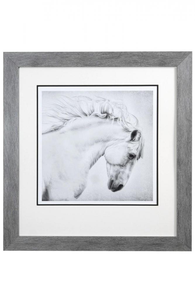 Attitude of a stallion print under glass framed in weathered wood 