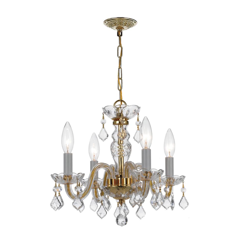 Traditional Crystal 4 Light Clear Italian Crystal Polished Brass Mini Chandelier