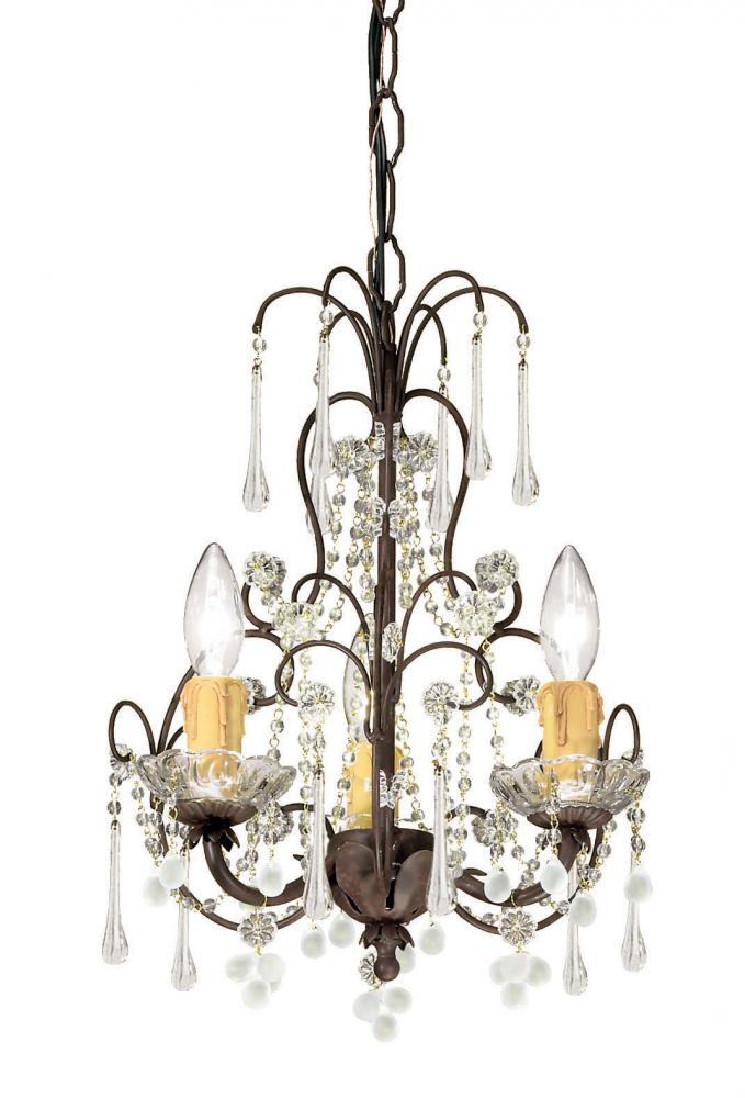 3 Light Dark Rust Youth Mini Chandelier Draped In Murano Beads