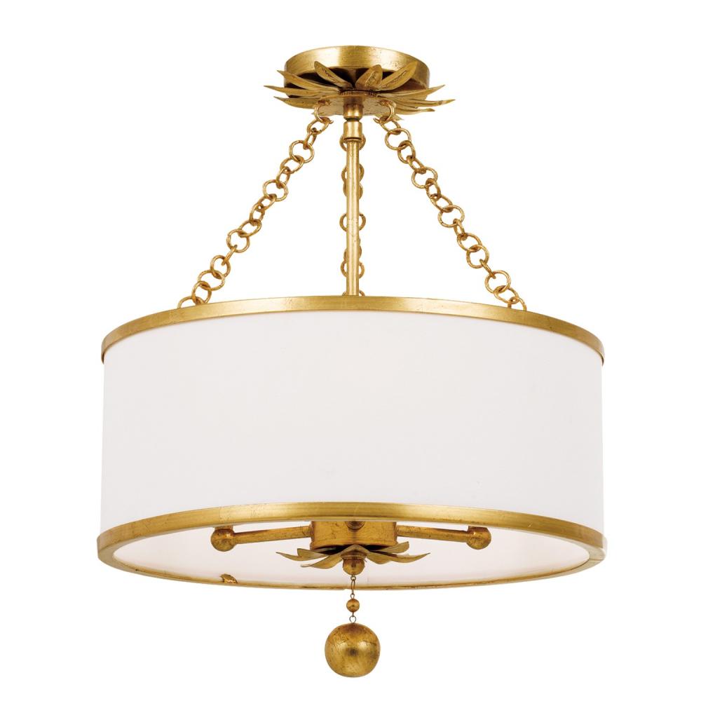 Broche 3 Light Antique Gold Semi Flush Mount