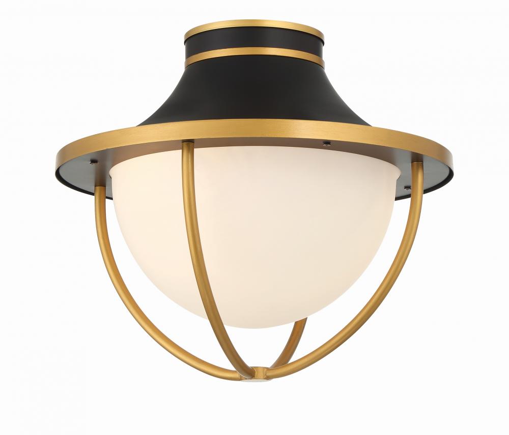 Atlas 2 Light Matte Black + Textured Gold Outdoor Semi Flush Mount