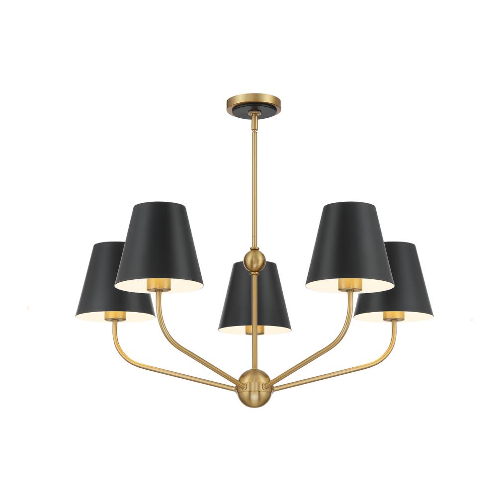 Xavier 5 Light Vibrant Gold + Matte Black Chandelier