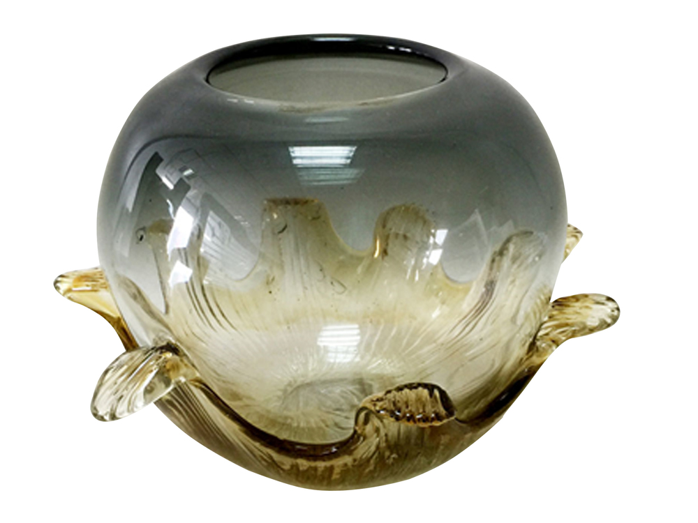 Amber Leaf Hand Blown Art Glass Vase
