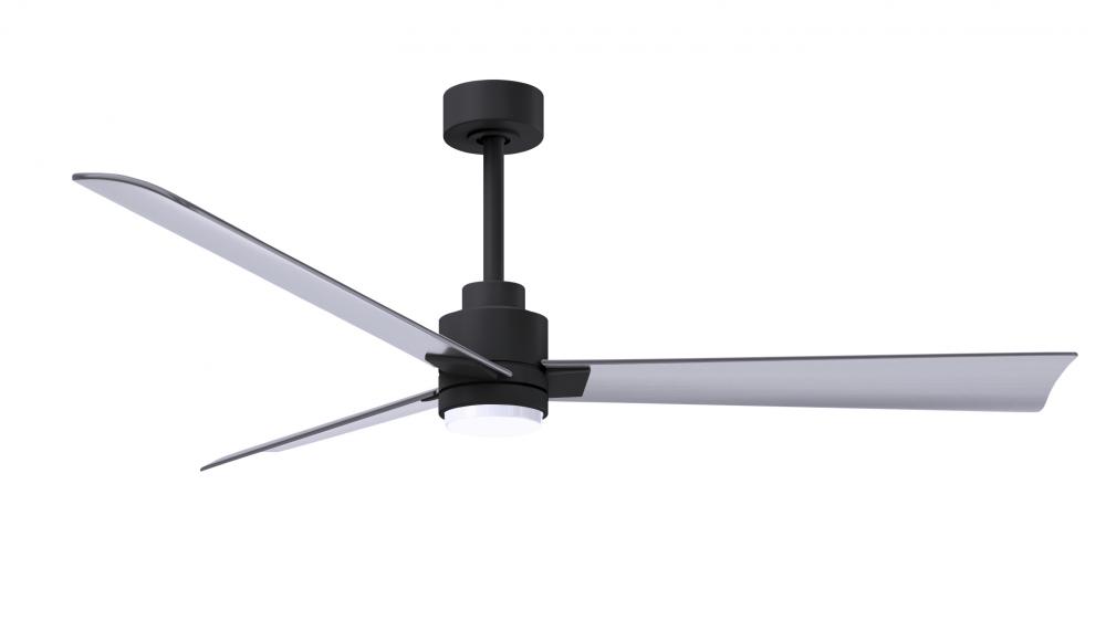 Alessandra 3-blade transitional ceiling fan in matte black finish with brushed nickel blades. Opti