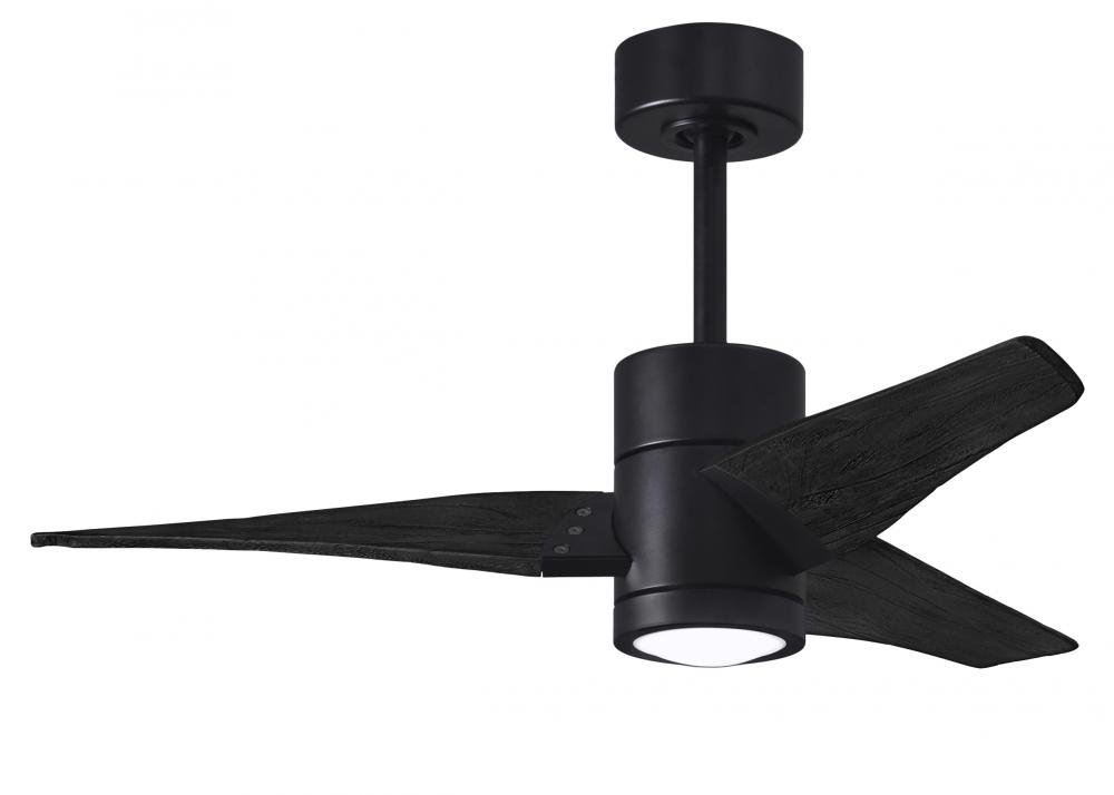 Super Janet three-blade ceiling fan in Matte Black finish with 42” solid walnut tone blades and