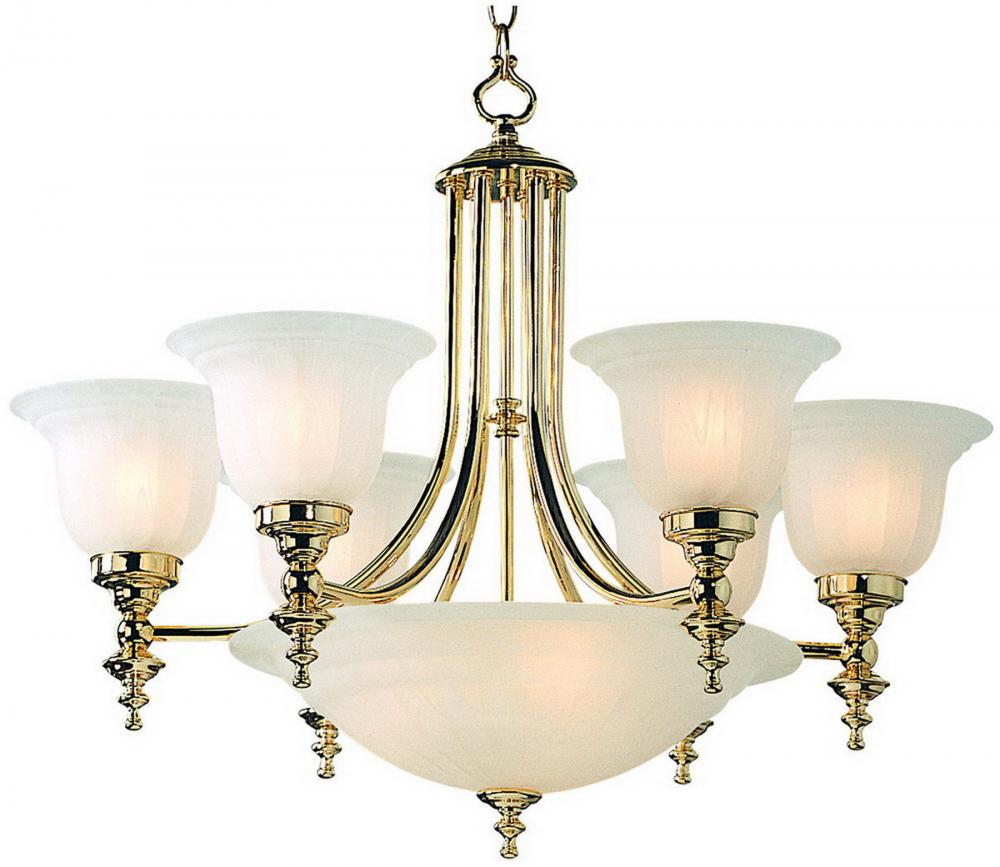 Nine Light Polished Brass Up Chandelier