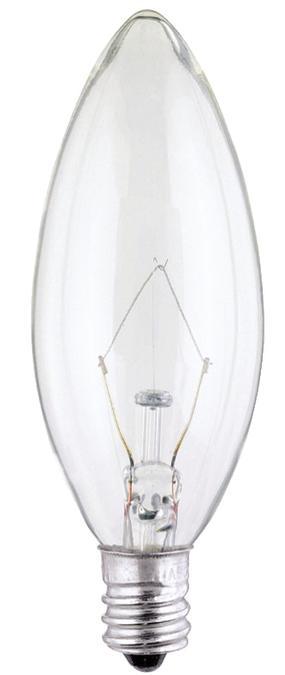 15W B9 1/2 Torpedo Incandescent Clear E12 (Candelabra) Base, 120 Volt, Box