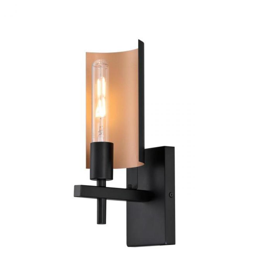 1 Light Wall Fixture Matte Black Finish with Metallic Bronze Accents