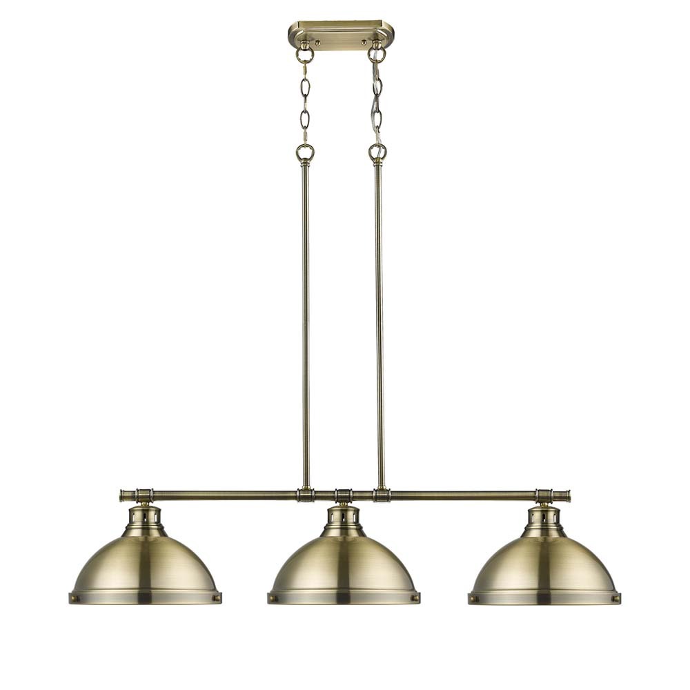 Duncan 3-Light Linear Pendant in Aged Brass with Aged Brass