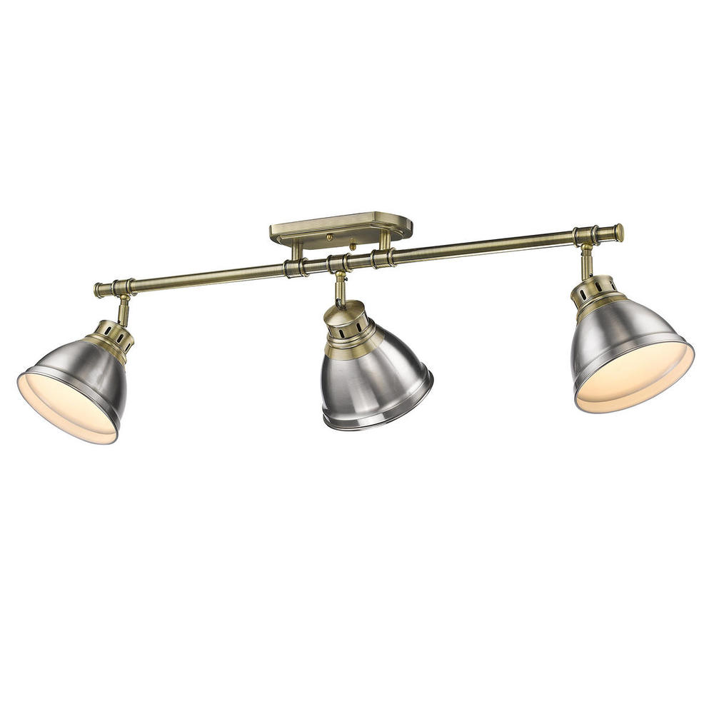 Duncan 3-Light Semi-Flush - Track Light in Aged Brass with Pewter