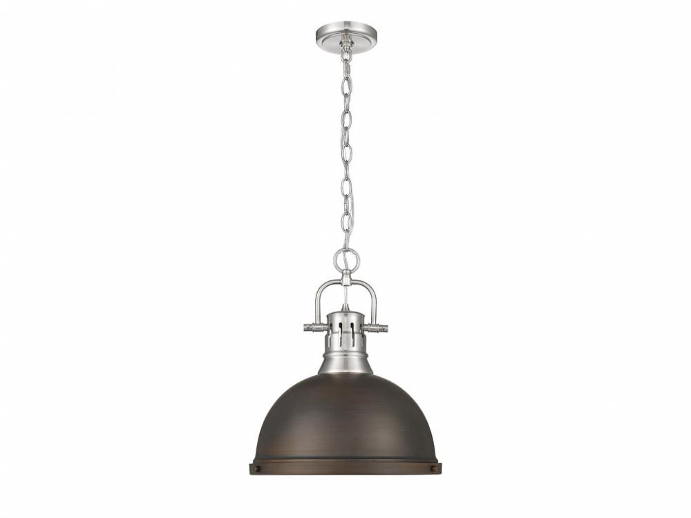 Duncan 1-Light Pendant with Chain in Pewter with Rubbed Bronze