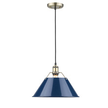 Golden 3306-L AB-NVY - Orwell 14" Wide Large Pendant in Aged Brass with Matte Navy