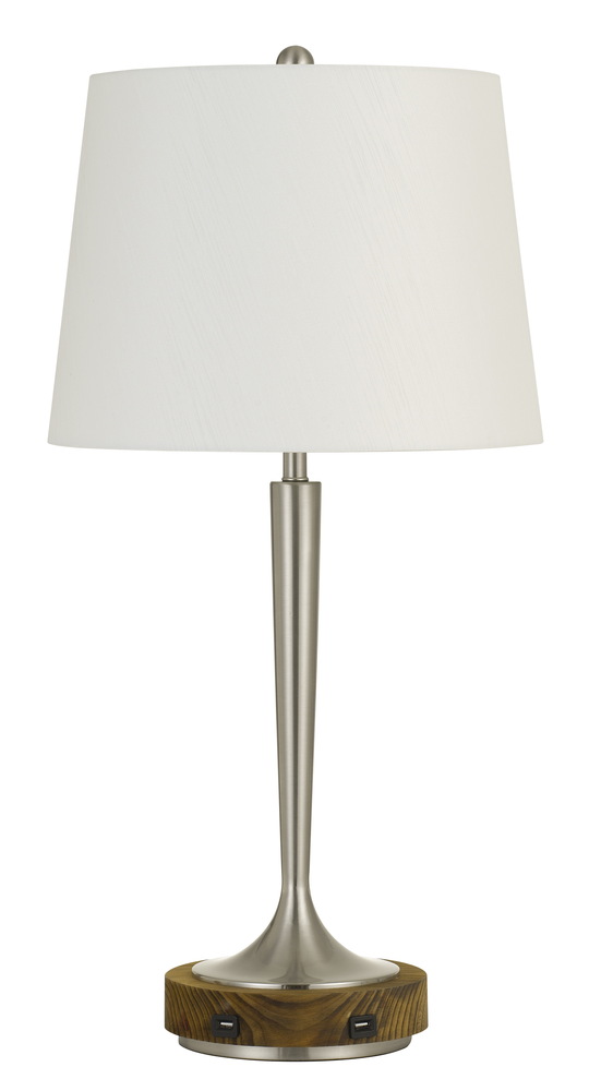 28.5" Height Metal Table Lamp in Brushed Steel and Wood Finish