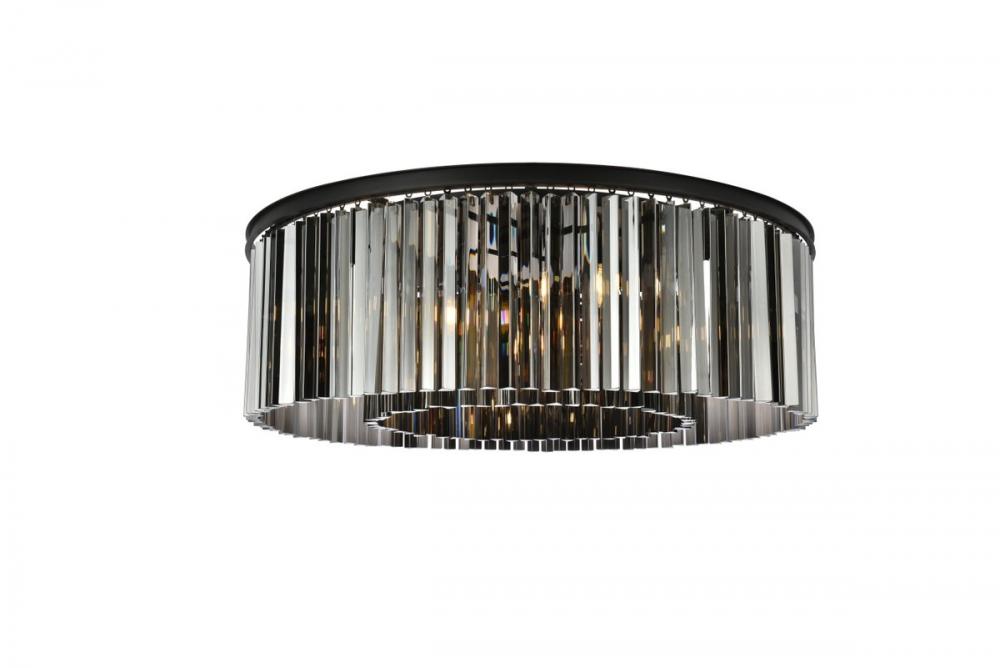 Sydney 10 Light Matte Black Flush Mount Silver Shade (Grey) Royal Cut Crystal