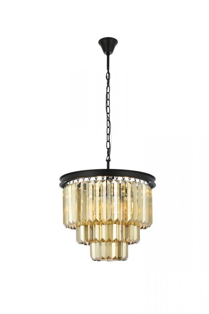 Sydney 9 Light Matte Black Chandelier Golden Teak (Smoky) Royal Cut Crystal